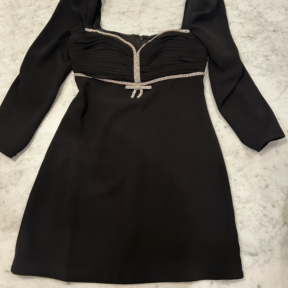 Self-Portrait black crepe diamante bow mini dress